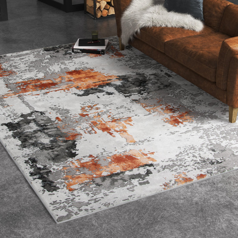 Ettinger Abstract Gray/Orange Area Rug, Rectangle 8' x 10'