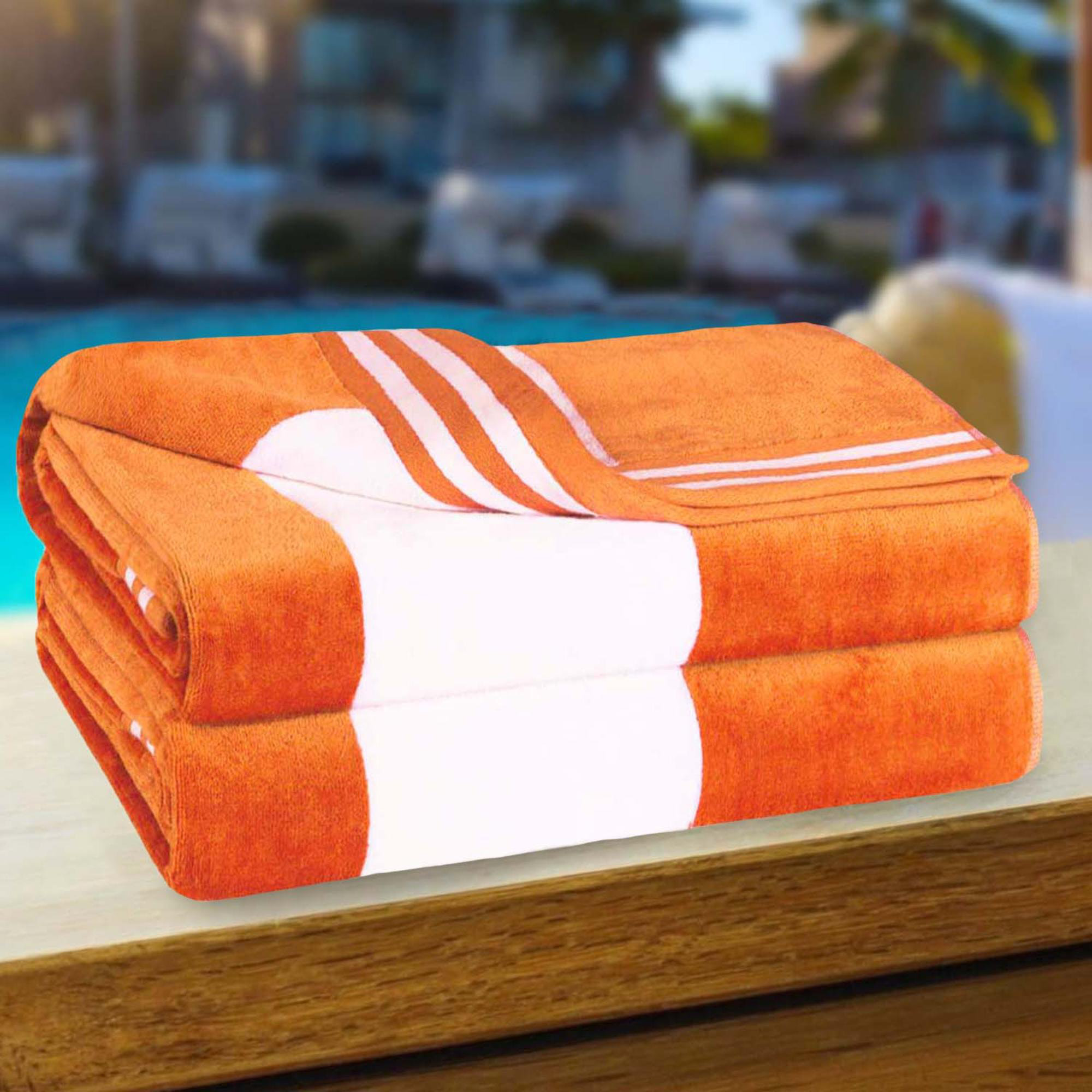 Calheta Cotton Oversized Cabana Stripe Beach Towels, 2, Orange