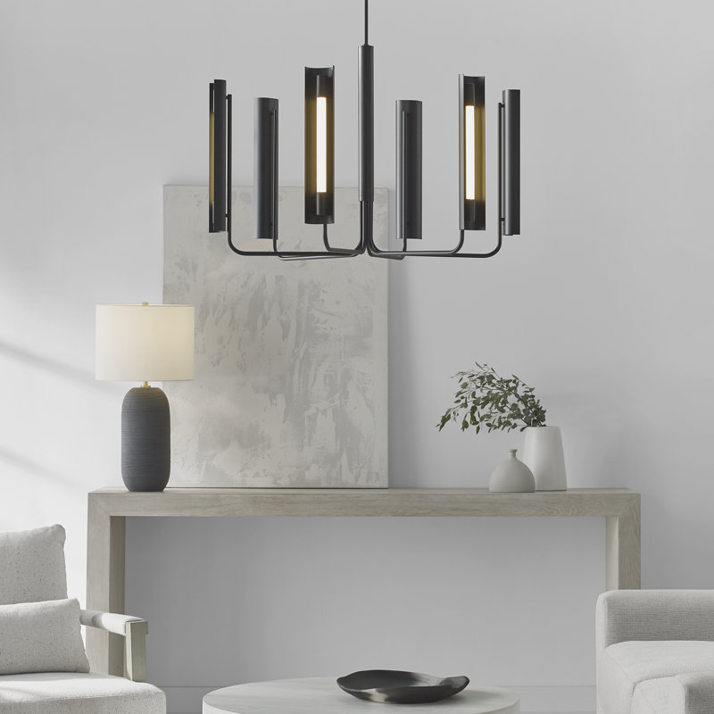 6 Light Metal Dimmable LED Chandelier, Midnight Black