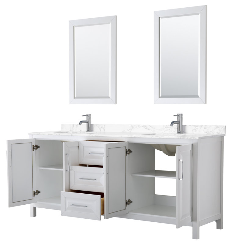 Daria 80'' W Double Vanity, White, Polished Chrome, Carrara Cultured Marble