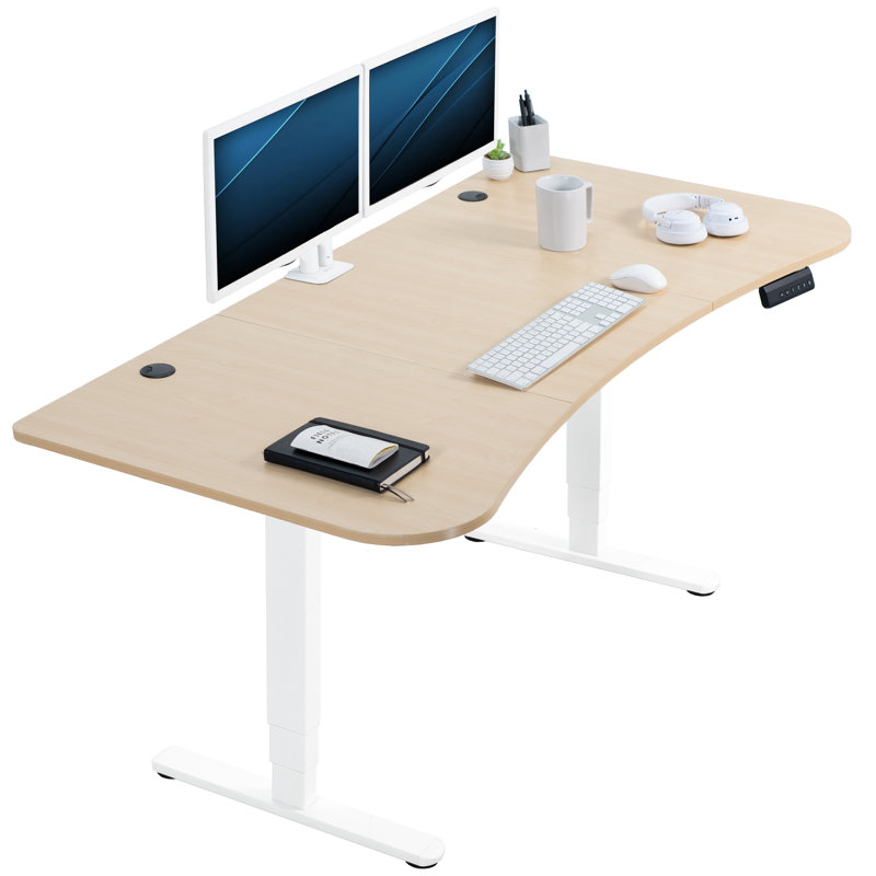 Adjustable Metal Base Standing Desk, Light Wood/White