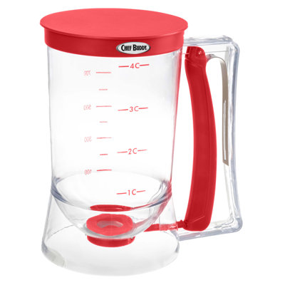 Distributeur de pâte à crêpes - Distributeur de pâte de 4 tasses avec poignée pour crêpes, gaufres, muffins et crêpes - Outils de cuisson (rouge)