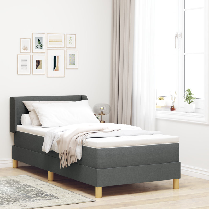 Box Spring Bed With Mattress Fabric, 100 x 200cm, Dark Grey