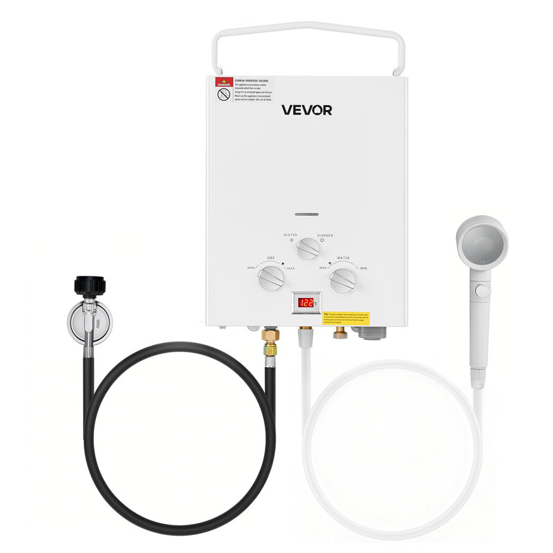 Chauffe-eau portatif au propane, chauffe-eau extérieur sans réservoir 5 L, eau chaude instantanée de 34 000 BTU 1,32 GPM, avec ensemble d'accessoires et régulateur pour camping-car, cabanes, granges
