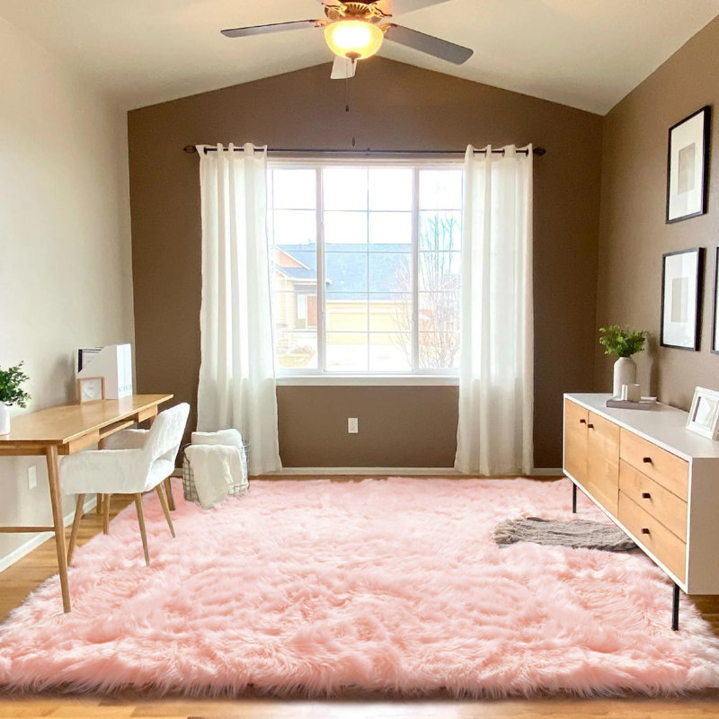 Tapis rose à poils longs Haja, Rectangle 9 pi x 12 pi