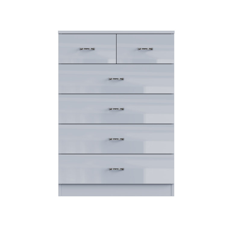 Brendle 6 Drawer Chest Of Drawers: 70cm Wide - High Gloss Front with Chrome Handles, Scratch Resistant., Grey