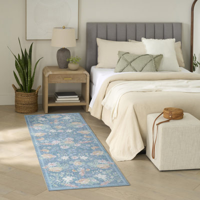 Nourison Botanical Washables 2' x 6' Blue Multicolor Farmhouse Indoor Rug