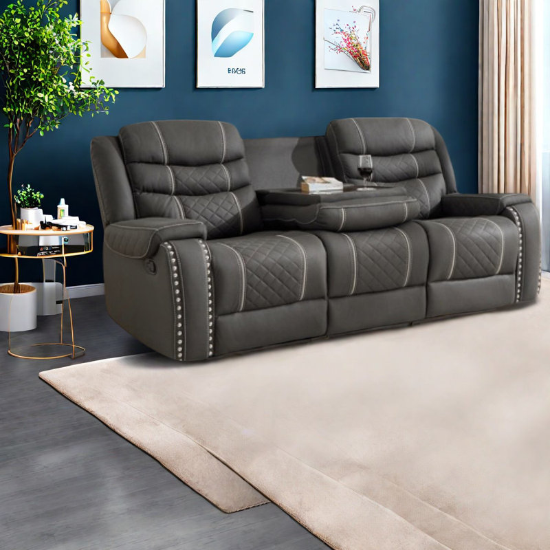Fauteuils inclinables confortables en microfibre, ensemble de canapé moderne noir pour le salon