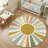 Boho Sun Circle Rug 4x4 Ft – Washable Non-slip Round Area Rug For Kids Room, Playroom & Bedroom, Colorful Rainbow Floor Carpet