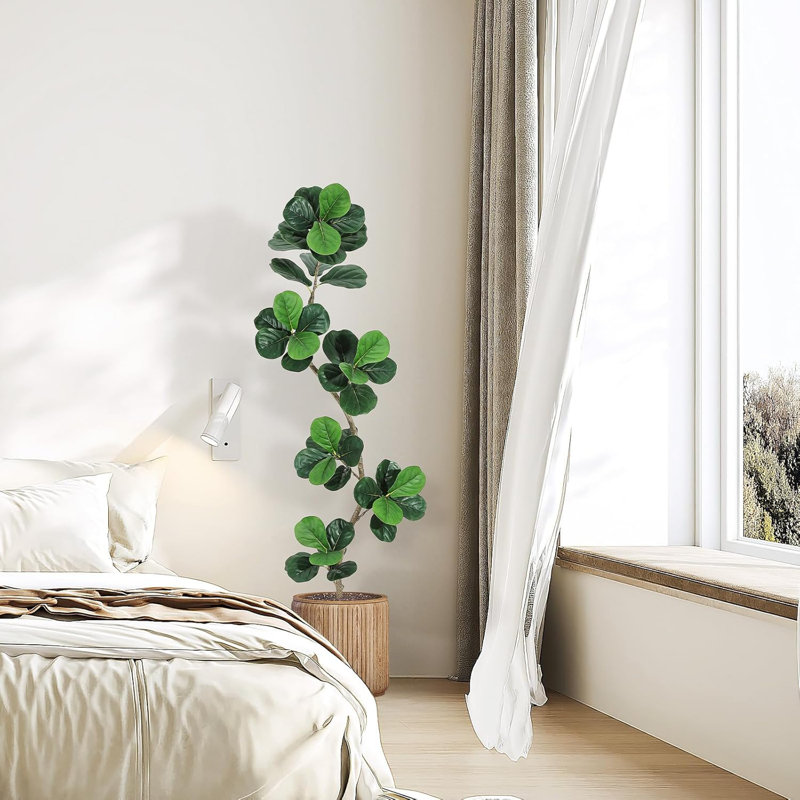 Figuier artificiel 6 pi avec pot à fleurs blanc, plante d'intérieur réaliste