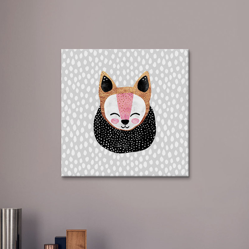 « little arctique fox », impression sur toile, H 18 po x l 18 po x P 1,5 po, Toile avec cadre noir, Pas de tapis