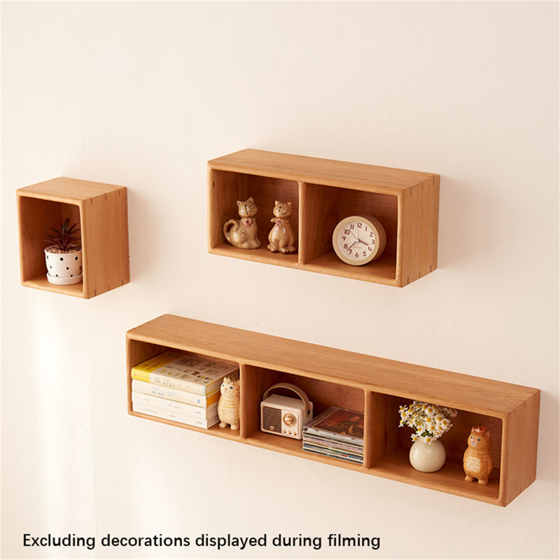 Wall-Mounted Cherry Wood Multi-Grid Shelf