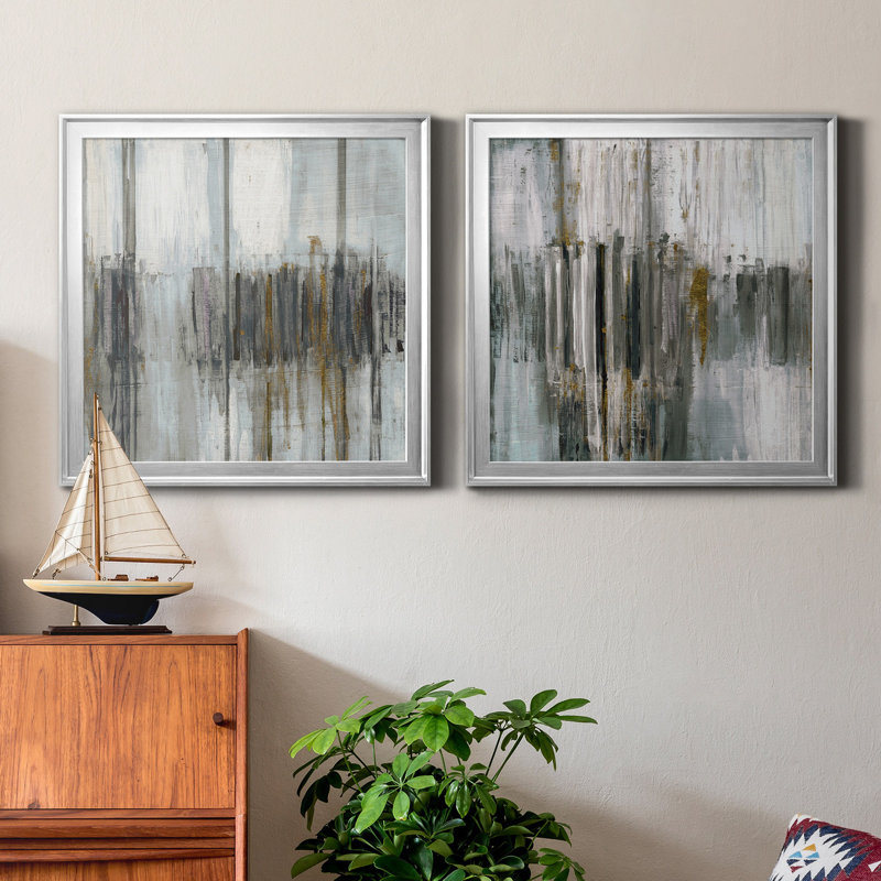 «Saturnia Spring I», ensemble de 2 peintures sur toile encadrées, Argent, H 30,5 po x l 61 po x P 3 po