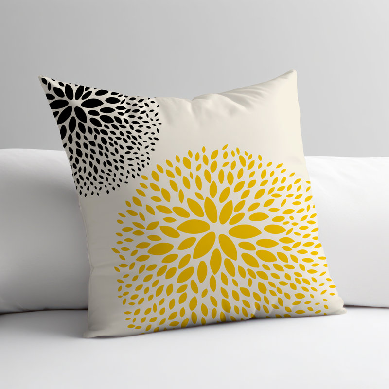 Housse et insert de coussin décoratif intérieur / extérieur Bavière, H 15 po x l 15 po, Jaune / crème / noir