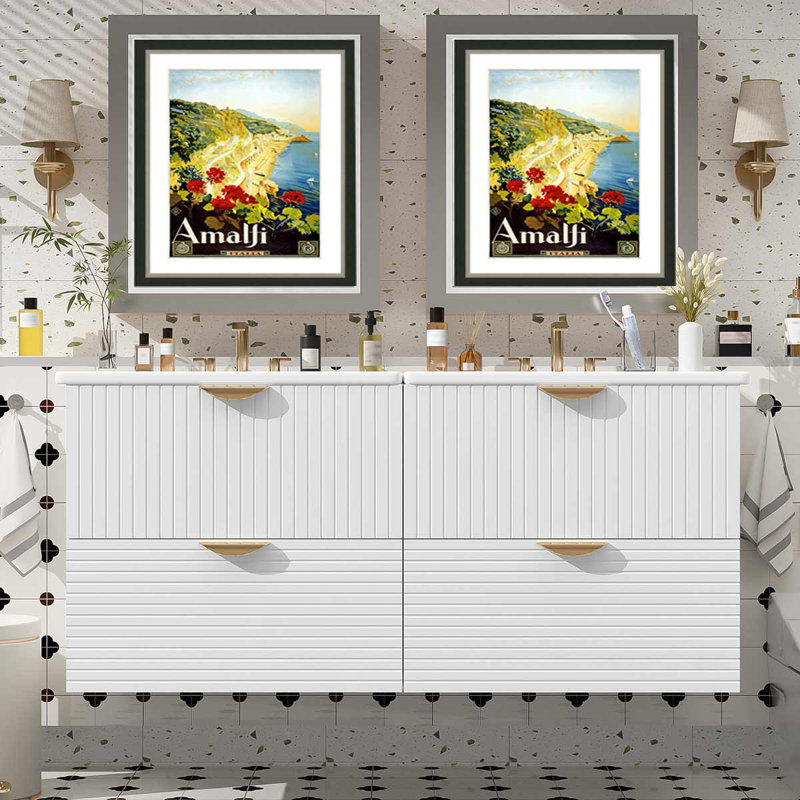 Meuble-lavabo double mural 48 po avec 4 tiroirs 48 po, Blanc
