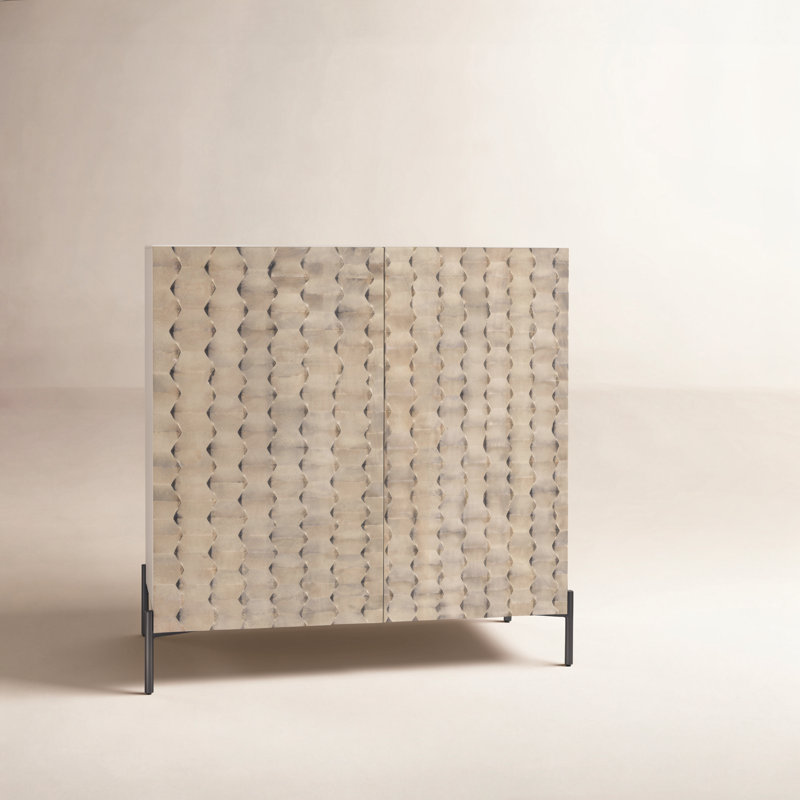 Raffael Solid Wood Bar Cabinet, Stonewash Gray Mango/Gunmetal