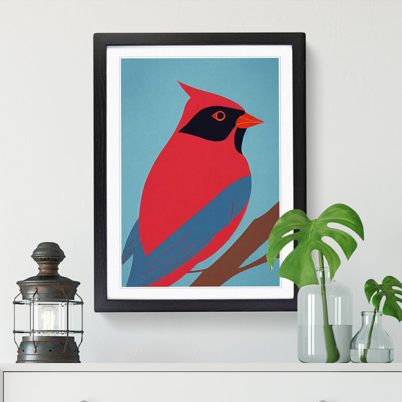 FRM-V0523-354X Cardinal Bird Vol.2 - Single Picture Frame Print, Black Framed, 46cm H x 34cm W x 2cm D