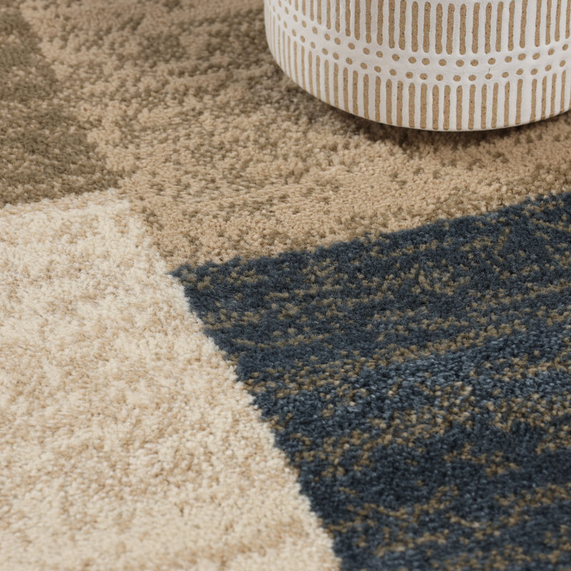 Tapis beige / bleu en polypropylène avec revers en jute Benne, Rectangle 6 pi x 9 pi