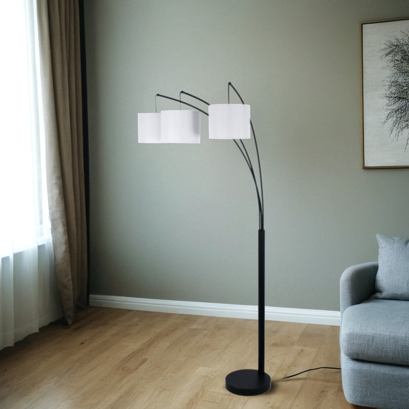 Lampe sur pied 84 po en métal 3 lumières avec abat-jour en lin, noir