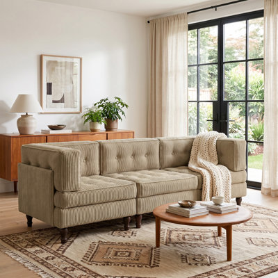 3 - Piece Upholstered Camel Tufted Corduroy Modular Sectional with Pillow Back