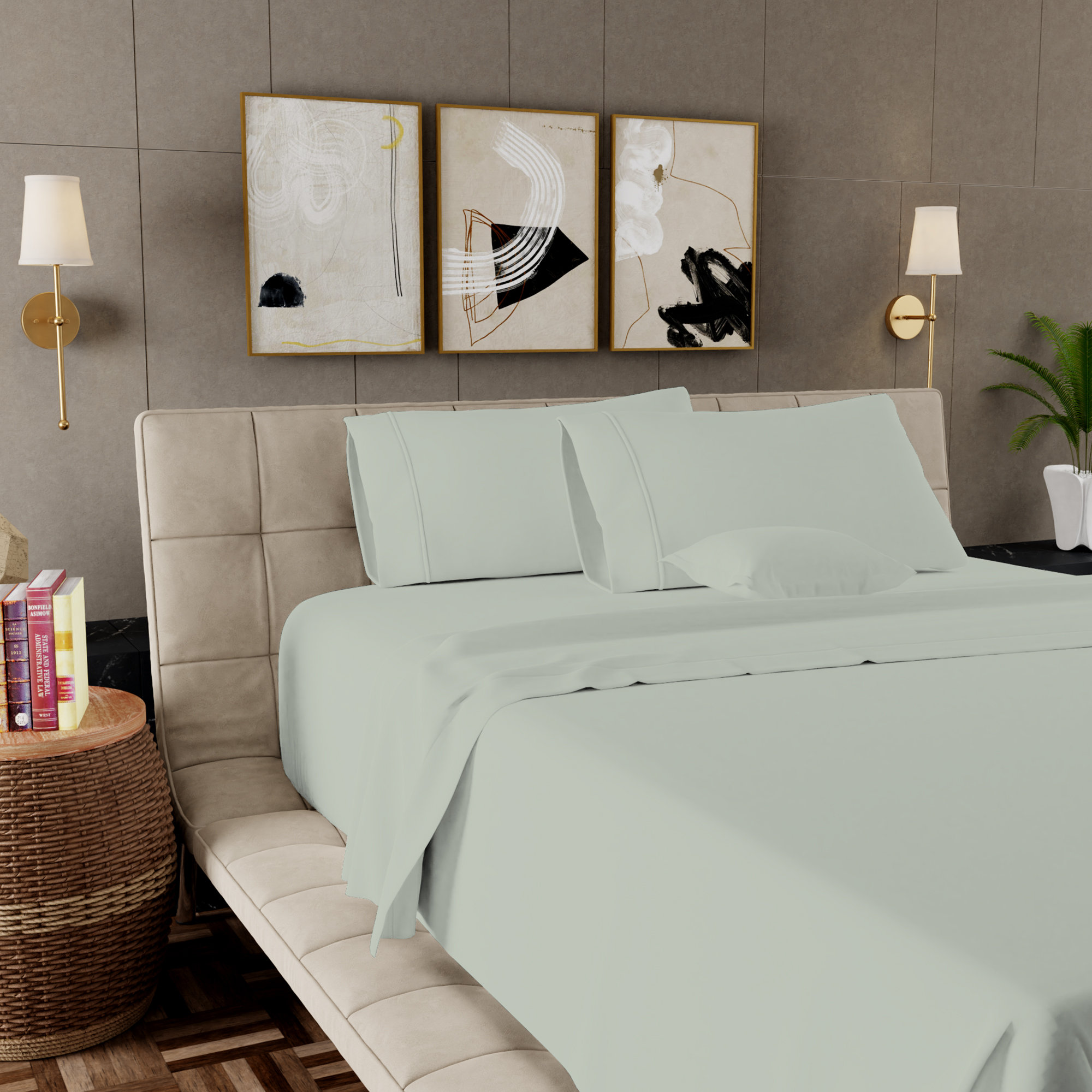 1000TC Ultra-Soft & Silky Luxury Egyptian Cotton Sheet Set, Light Green, King