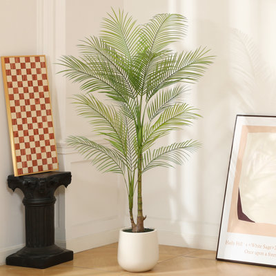 Adcock Faux Palm Plants with Oval White Planter Pre Potted Fake Greenry Palm Tree for Home Decor
