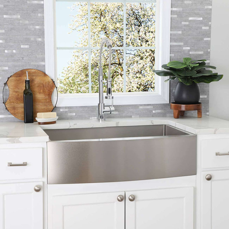 Single Bowl Stainless Steel Kitchen Sink, Light Gray, 36" L x 21" W
