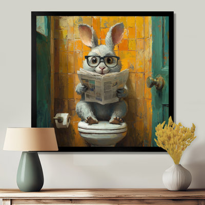Kenalee lapin avec des lunettes dans la toilette II - lapin, art mural de salon