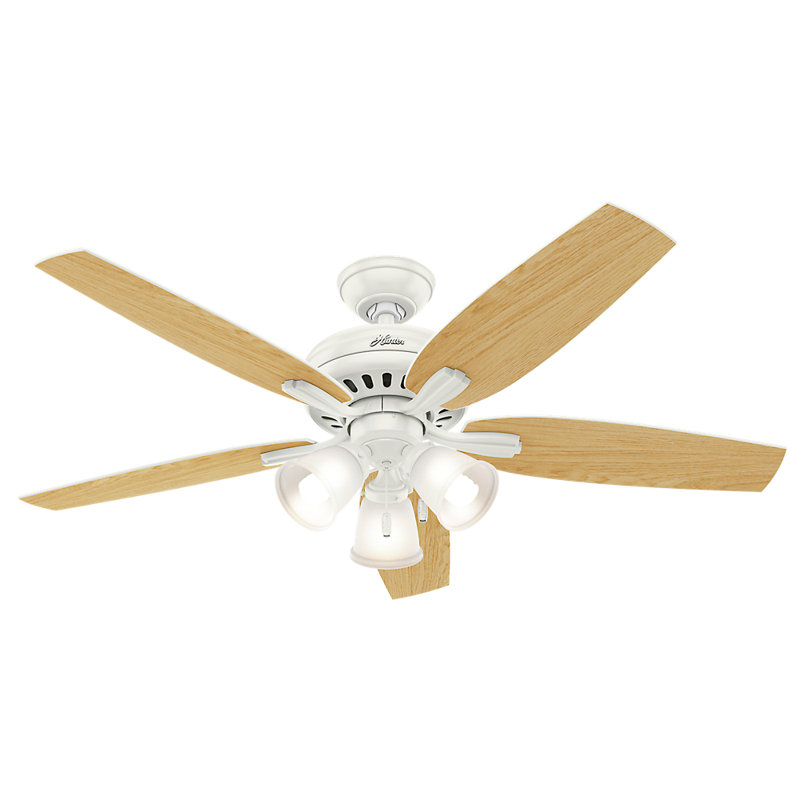 52" Newsome 5 - Blade Standard Ceiling Fan with Pull Chain and Light Kit Included, Fresh White