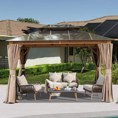 Aluminum Patio Gazebo Permanent Double Polycarbonate Roof Canopy