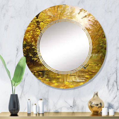 Magnifique paysage d'automne jaune - miroir mural champêtre rond