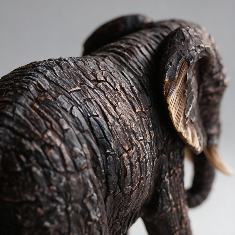 Statue d'éléphant en résine imitation écorce, décoration extérieure, 18 cm (7,09 pouces), pour jardin, terrasse ou pelouse.