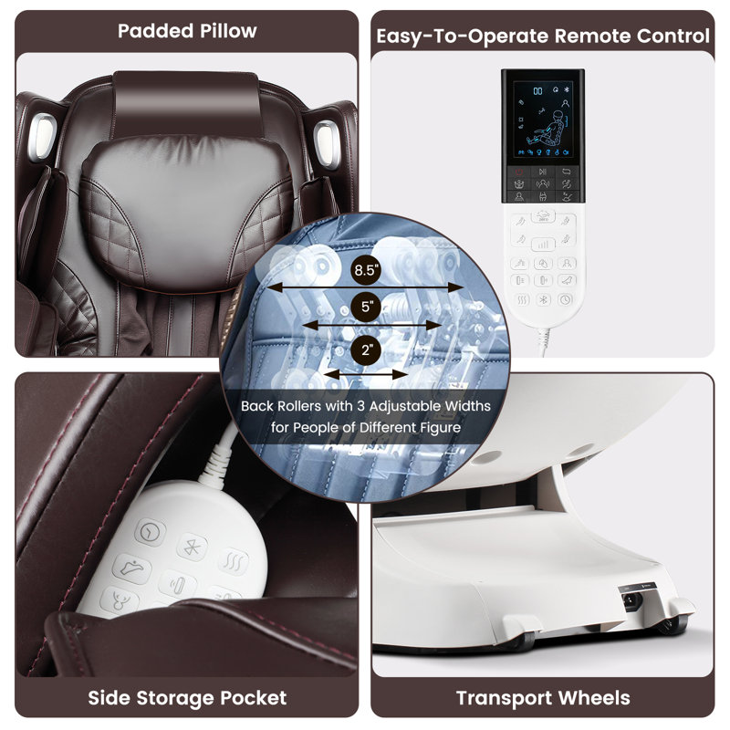 Fauteuil de massage inclinable électrique en similicuir, Similicuir brun