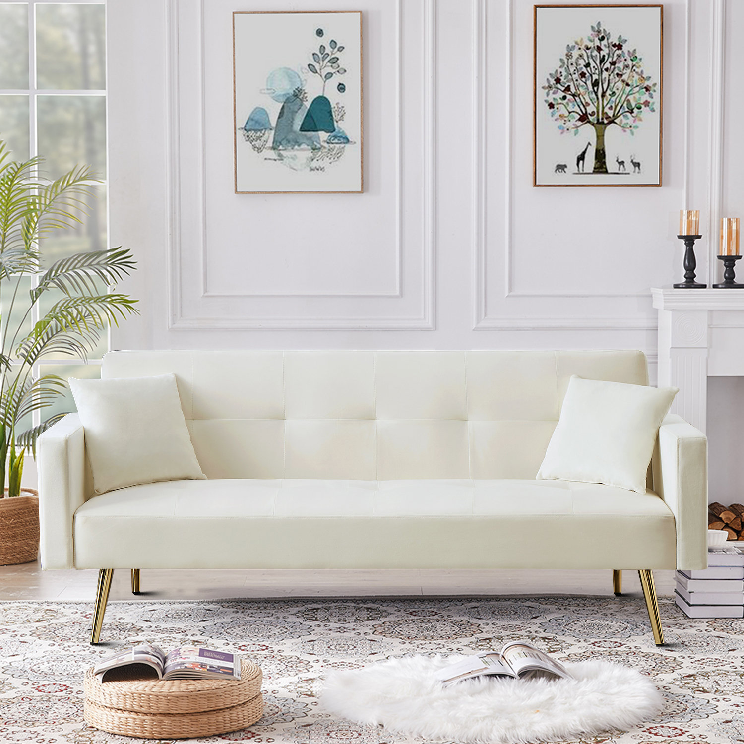 Everly Quinn Twin 73.21'' Upholstered Tufted Convertible Sofa | Wayfair