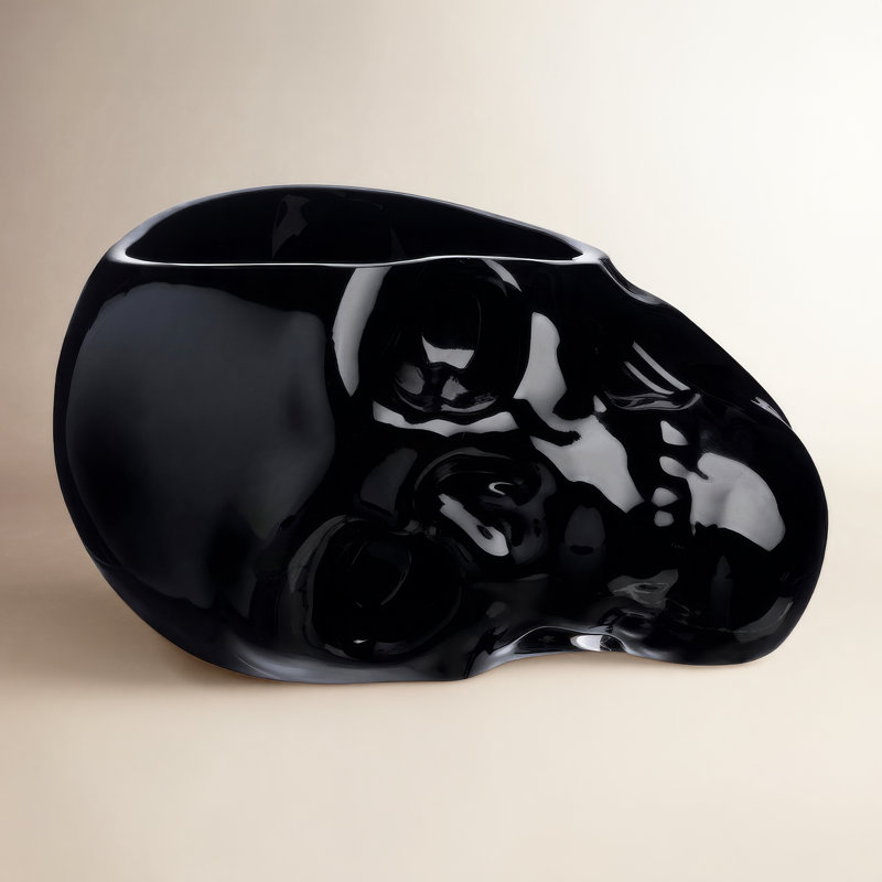 Memento Mori Handmade Lead Free Crystal Decorative Bowl 1, Black, 5.91" H x 9.8" W x 9.45" D