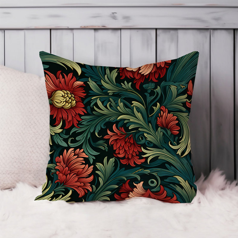 Animals William Morris Birds Damask Pattern I Cottage, 18" H x 18" W, Floral Damask Flowers Leaves XI Classic