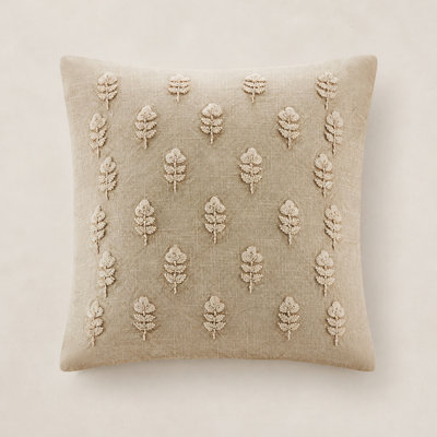 Embroidered Botanical Cotton Slub Pillow Cover