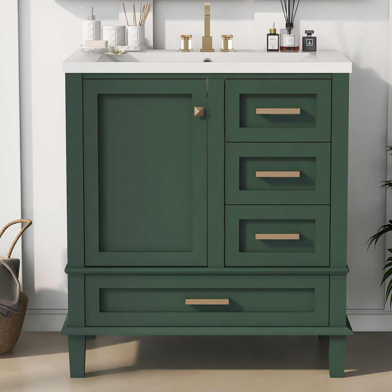 Zrinko 30'' Single Bathroom Vanity with Ceramic Top, Green