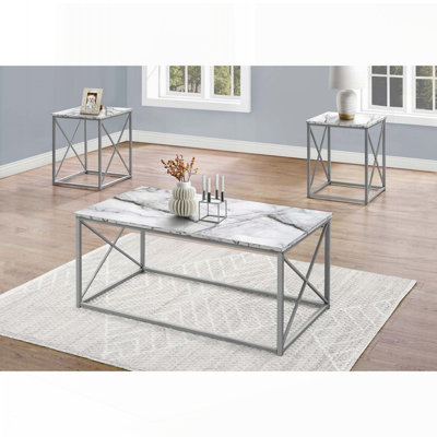 3-Piece Coffee and End Table Set Marble-Look