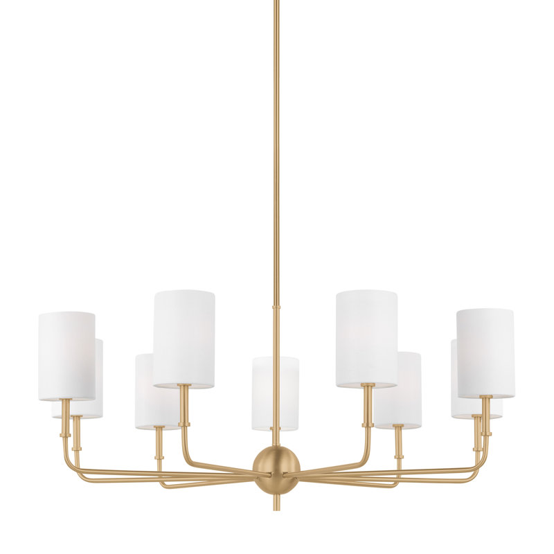 Nine Light Chandelier, Satin Brass