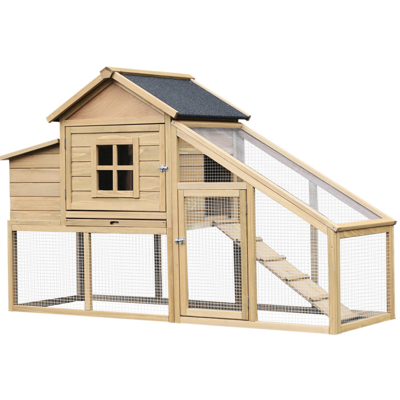 Cage à volaille 69 po - Poulailler en bois ventilé et de construction avec rampe de connexion spacieuse