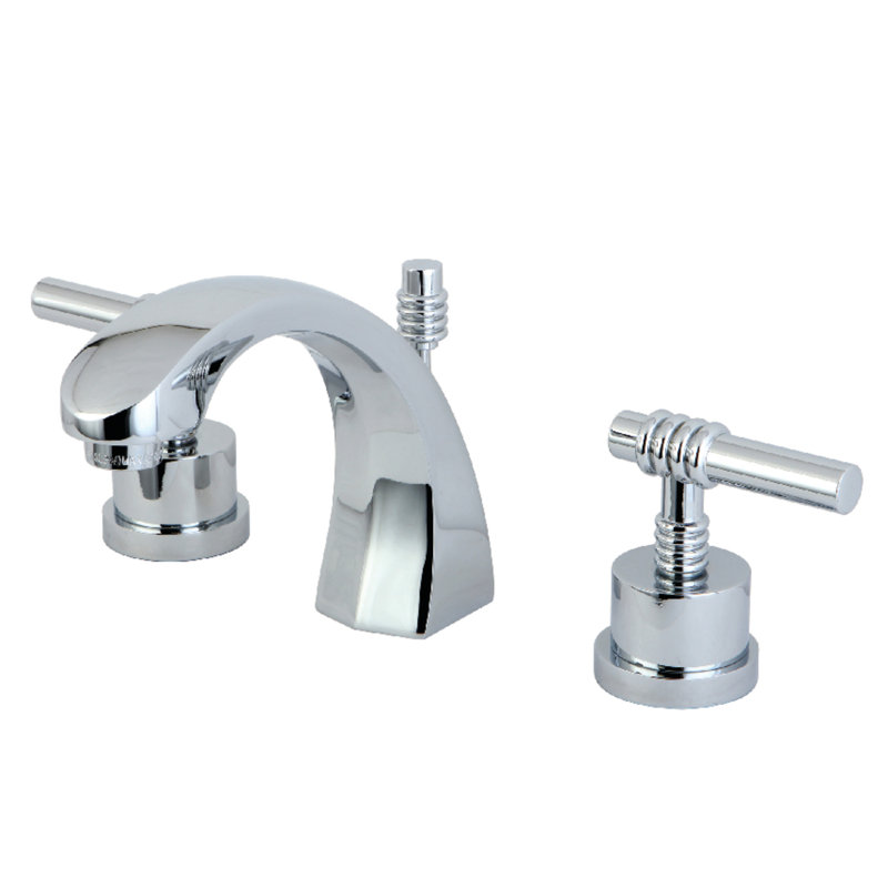 Milano Widespread Bathroom Faucet with Drain Assembly, Polished Chrome