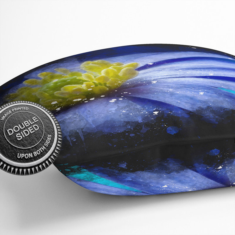 Blue Flower Paint Splash Floral Square Throw Cushion, 55cm H x 55cm W x 20cm D