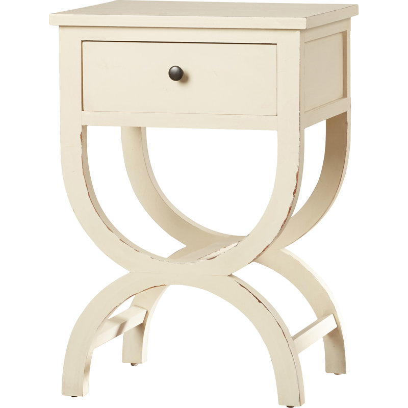 Cafar 116.13cm W Solid Wood Bedside Table, Distressed Vanilla