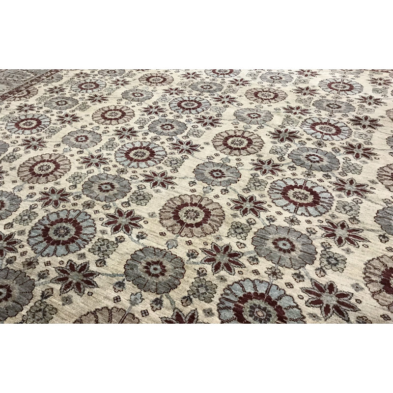Tapis beige et gris noué à la main de haute qualité