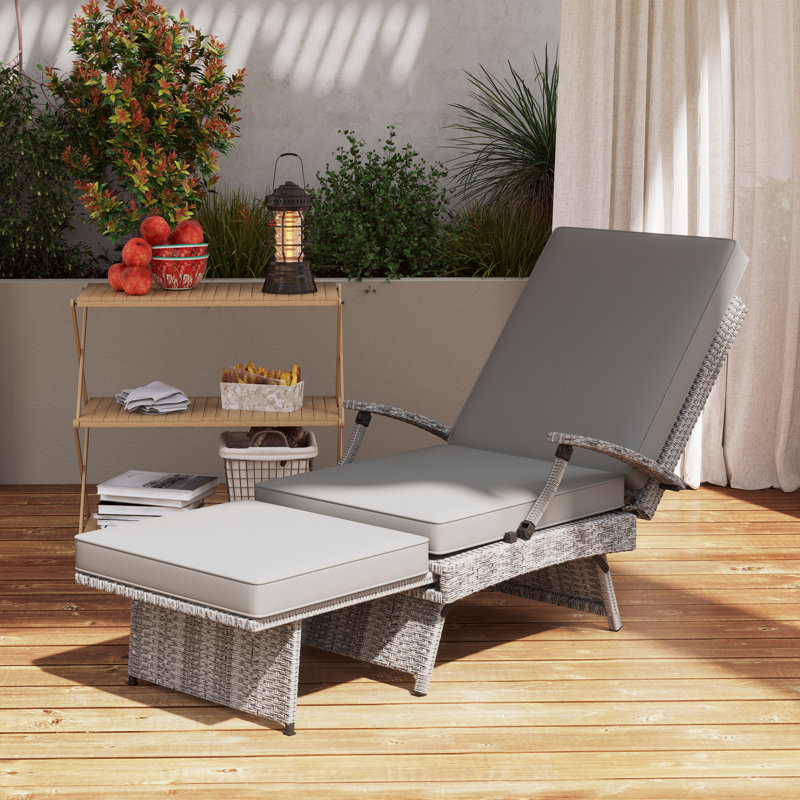 Long Single Chaise with Cushions, Grey/Grey