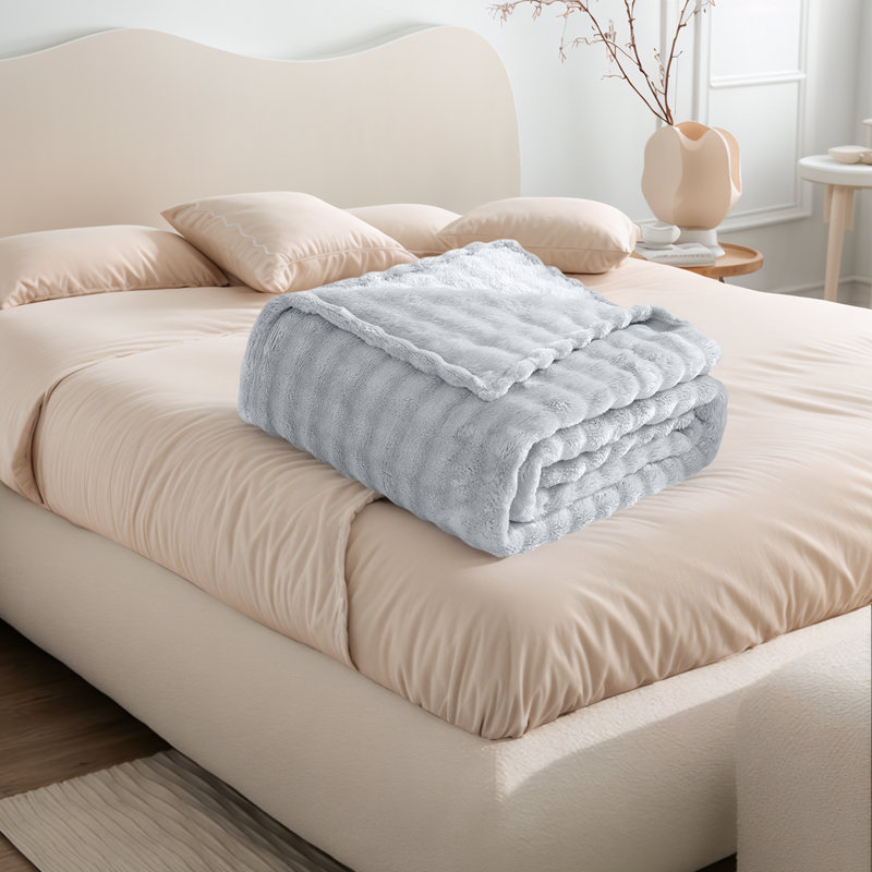 Jeté luxueux en fausse fourrure de lapin, Gris, Jeté
