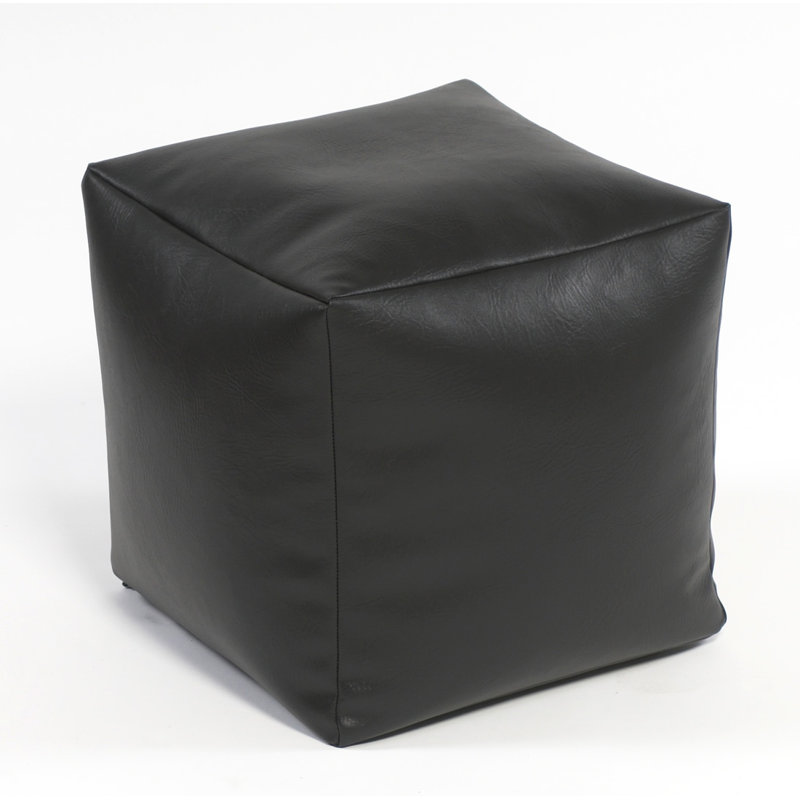 40cm Wide Faux Leather Square Pouffe Ottoman, Black