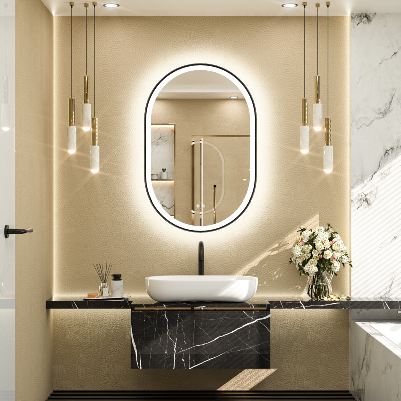 Chavira Oval Anti-Fog LED Vanity Mirror, 36'' x 24'', Matte Black
