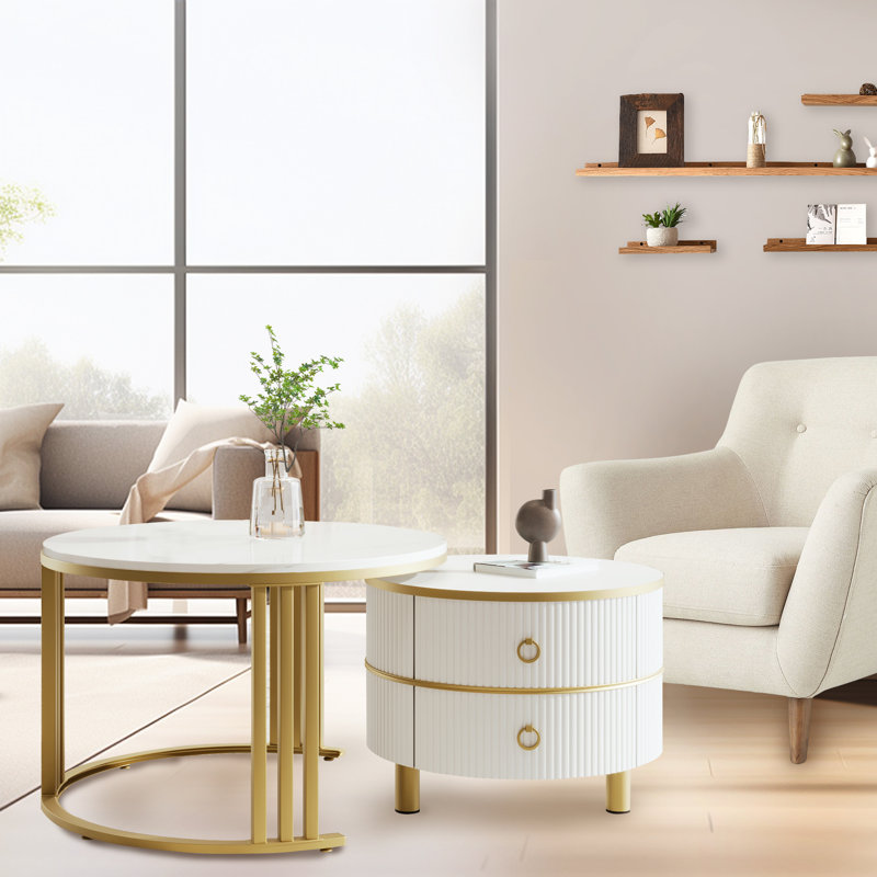 Avalise Frame Coffee Table with Storage, Gold, White